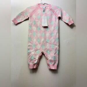 Ralph Lauren Pink and Mint Argyle Knit One-Piece 100%cotton